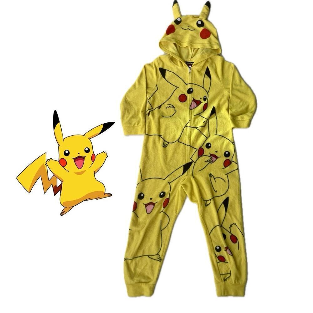 POKÉMON PIKACHU‎ SLEEPWEAR HOODED ROMPER ZIP UP SIZE XS KIDS OFFICIAL KAWAII